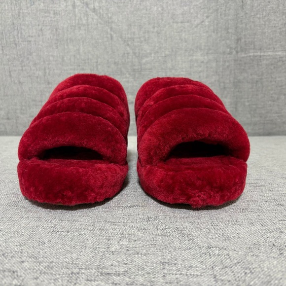 UGG Fluff Yeah Slide Slippers Red Lamb Fur Women Size 9 EUC - Picture 10 of 13